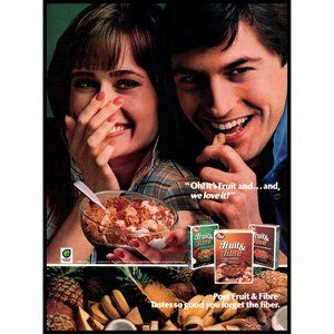 1985 Post Fruit & Fibre Cereal Vintage Print Ad Couple Breakfast Wall Art Photo